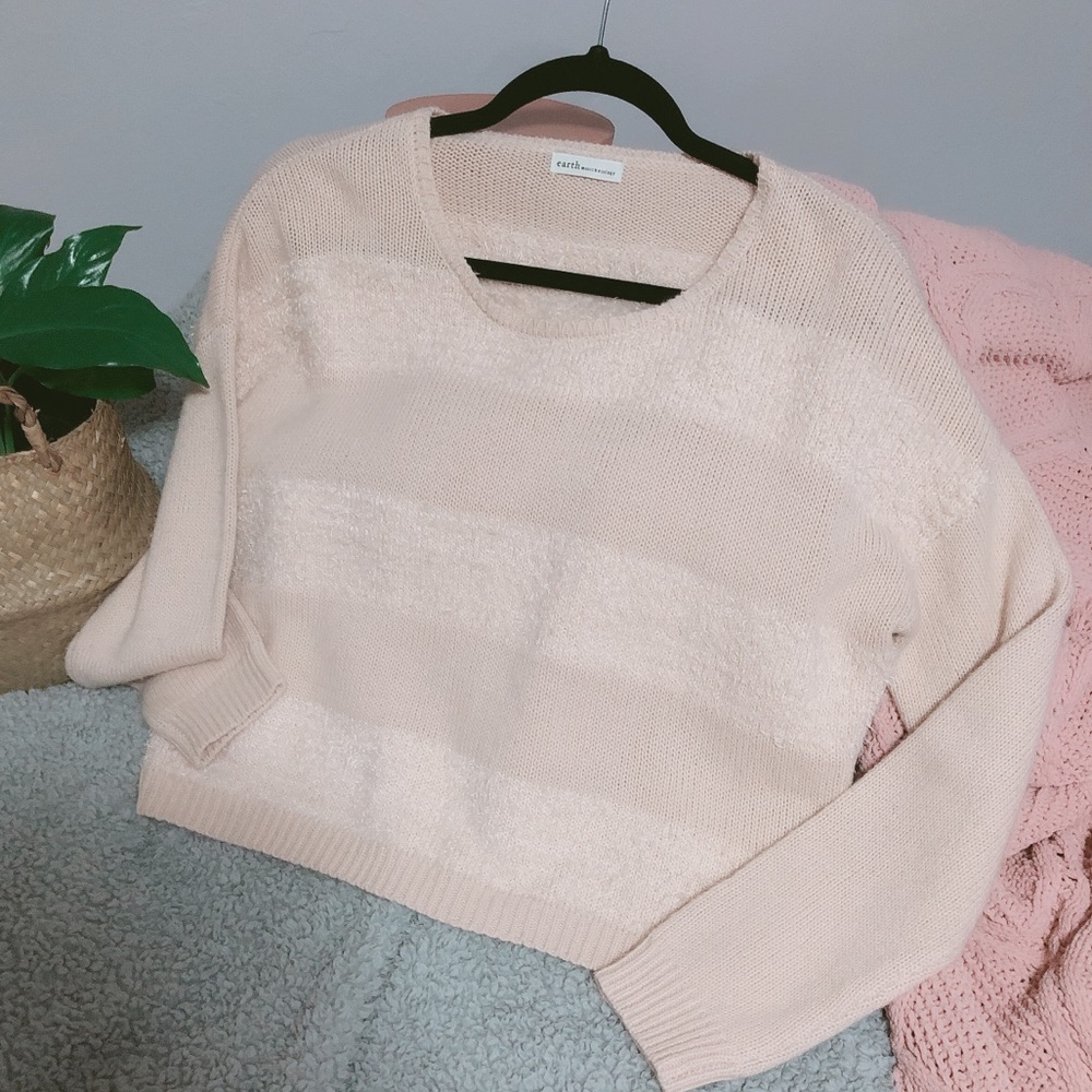 Pink Beige Oversized Cropped Sweater